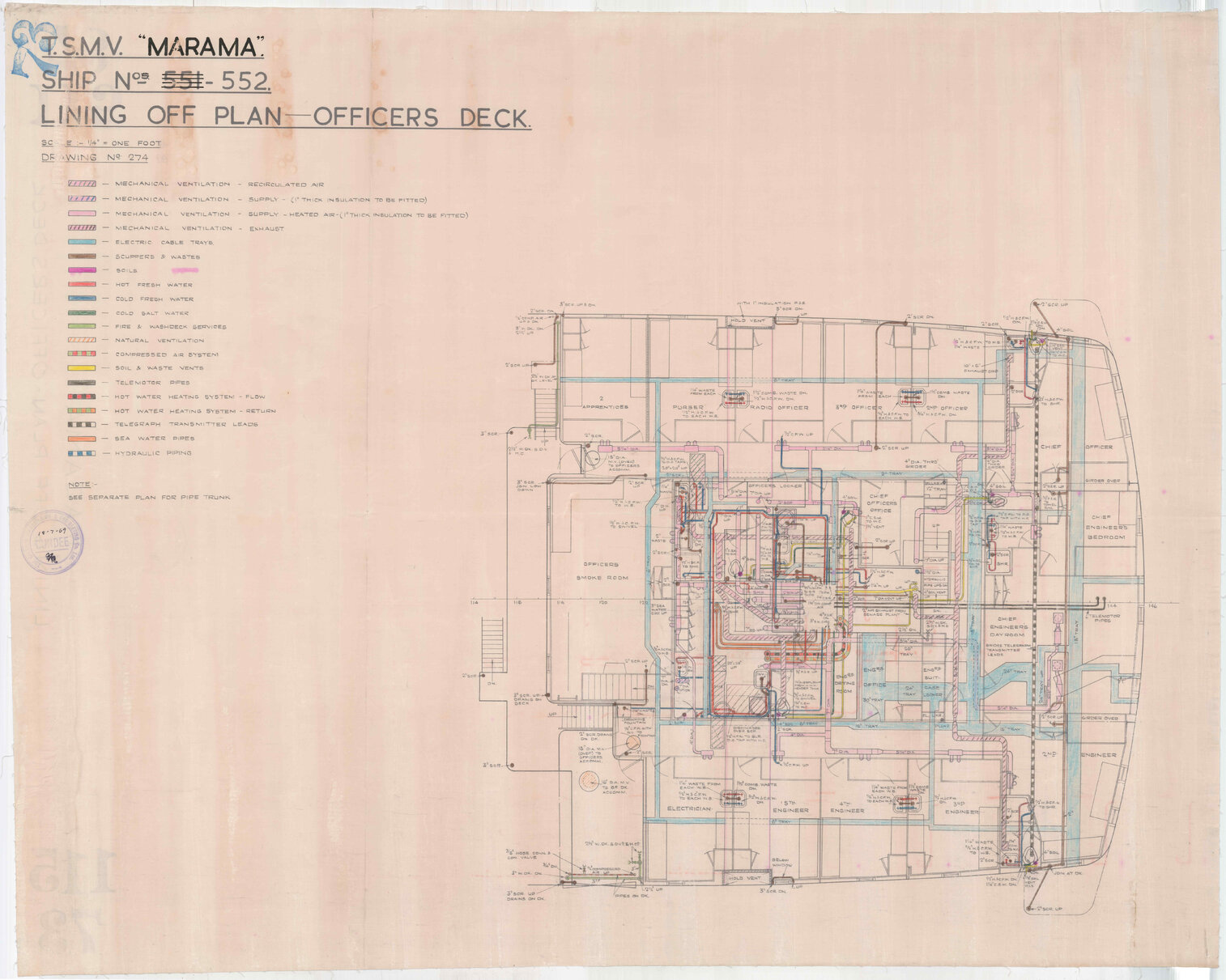 TSMV Marama, lining off plan, officers deck
