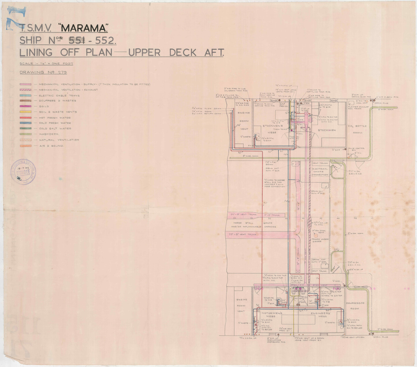 TSMV Marama, lining off plan, upper deck aft