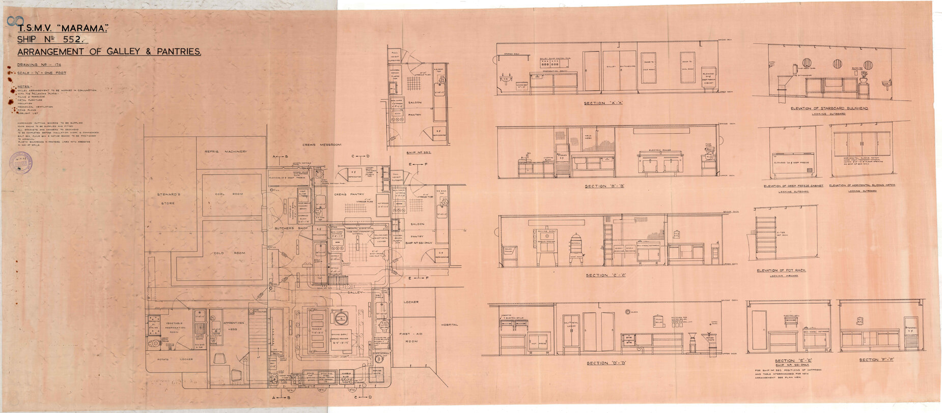 TSMV Marama, arrangement of gallies and pantries