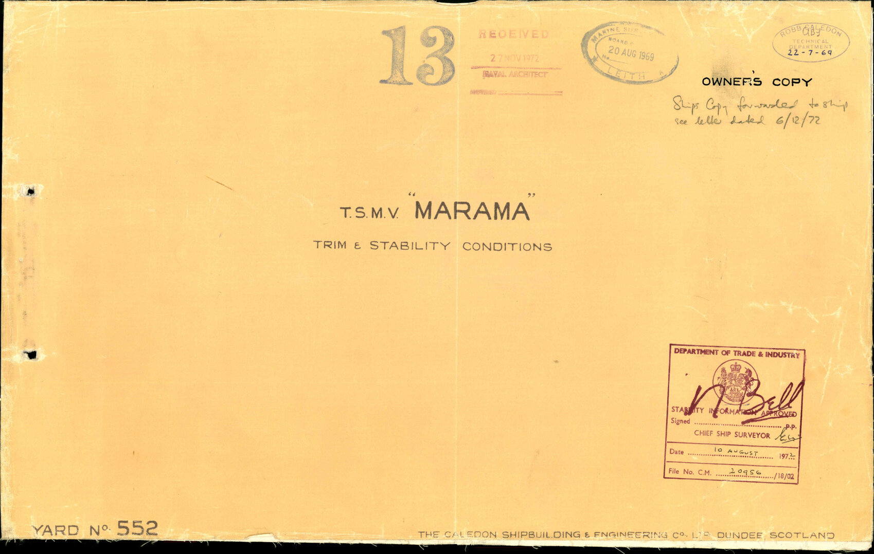 TSMV Marama, trim and stability conditions booklet