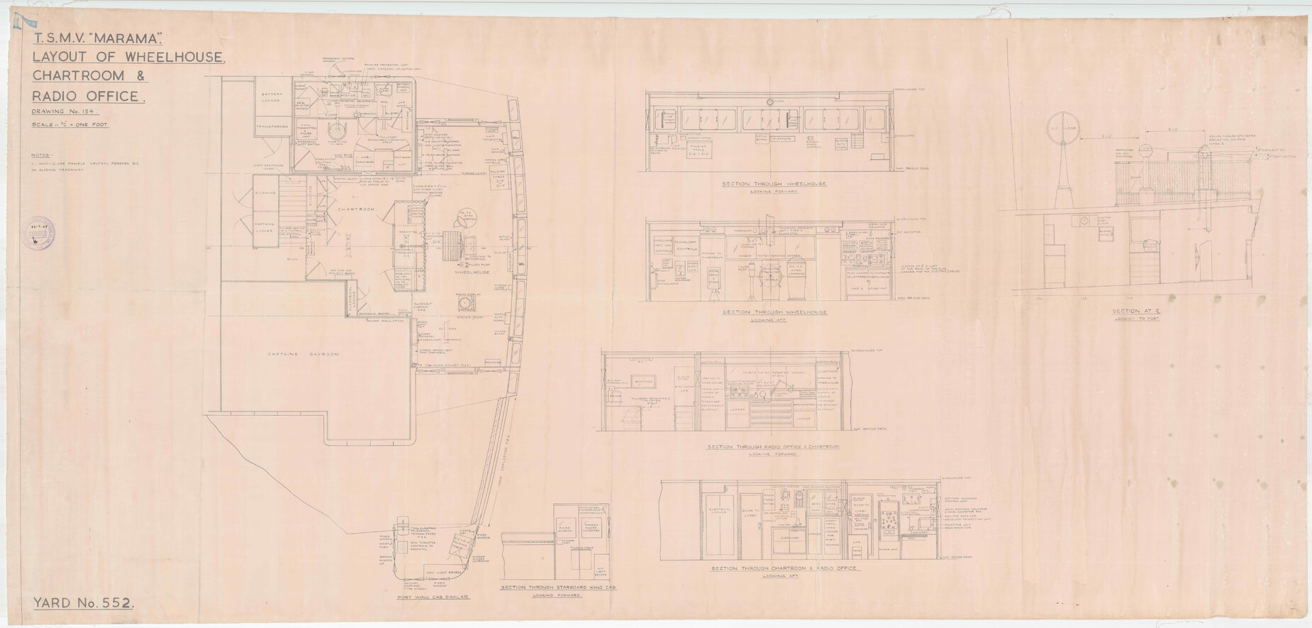 TSMV Marama, layout of wheelhouse, chartroom and radio office
