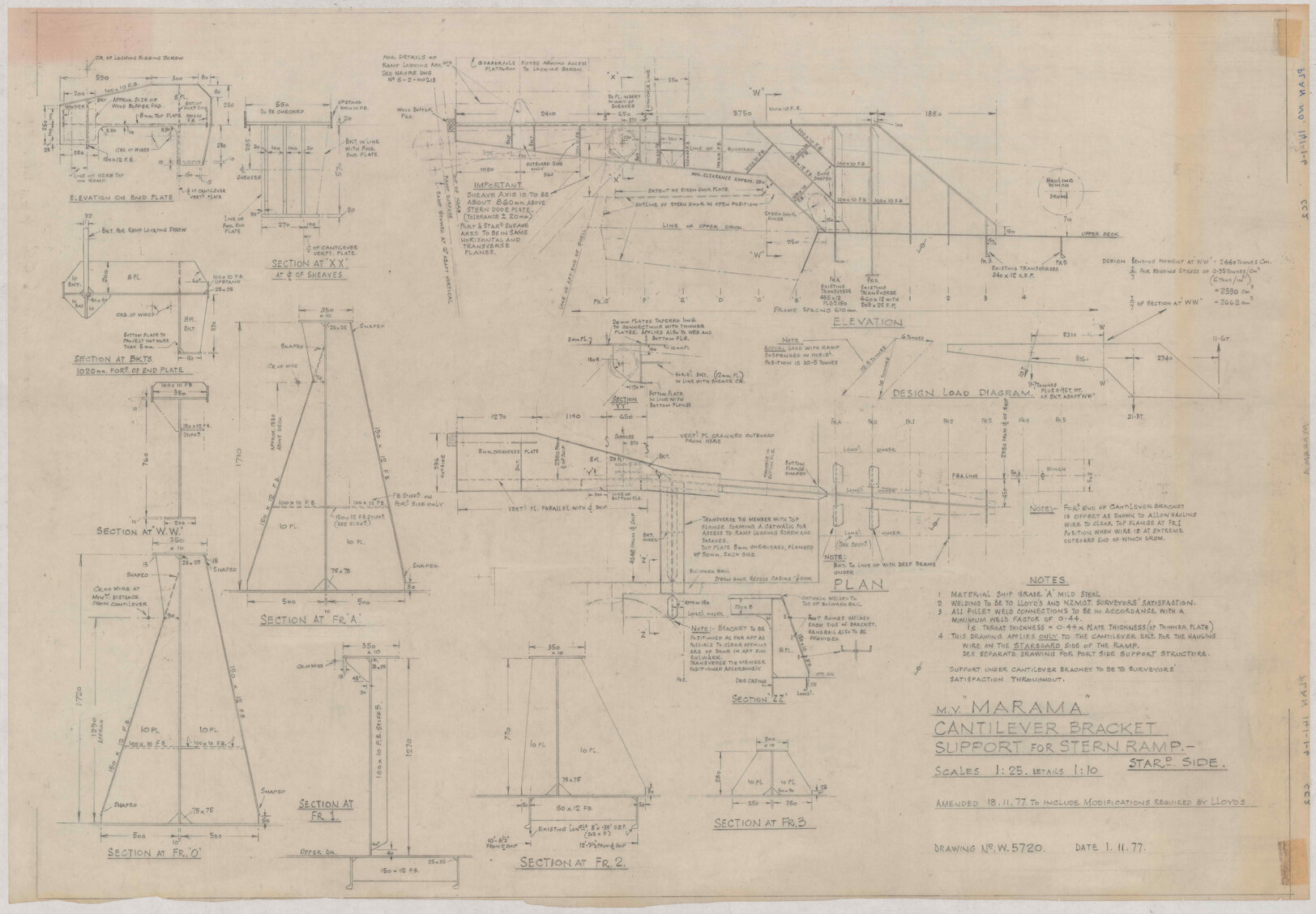 [TSMV Marama], cantilever bracket support for stern ramp, starboard side
