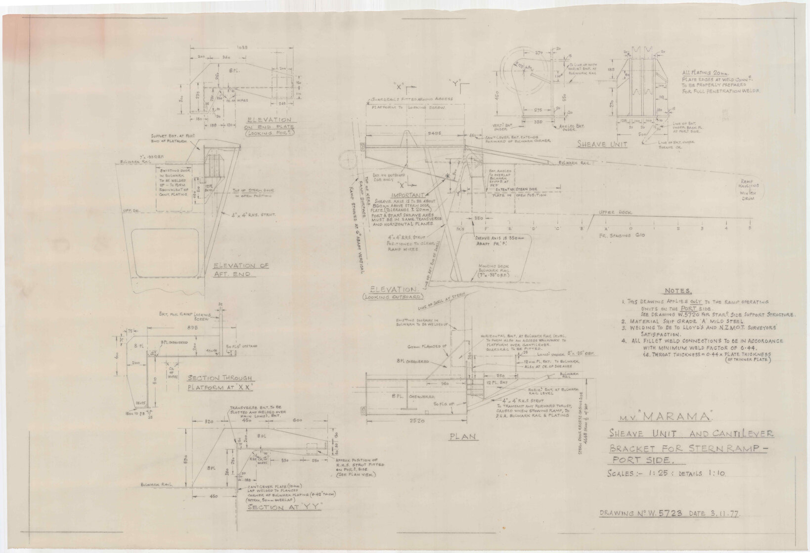 TSMV Marama, sheave unit and cantilever bracket for bracket for stern ramp, port side