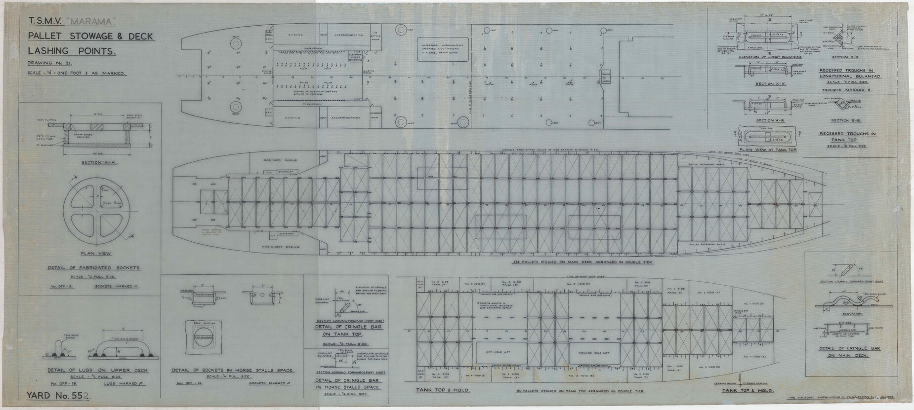 TSMV Marama, pallet stowage and deck lashing points