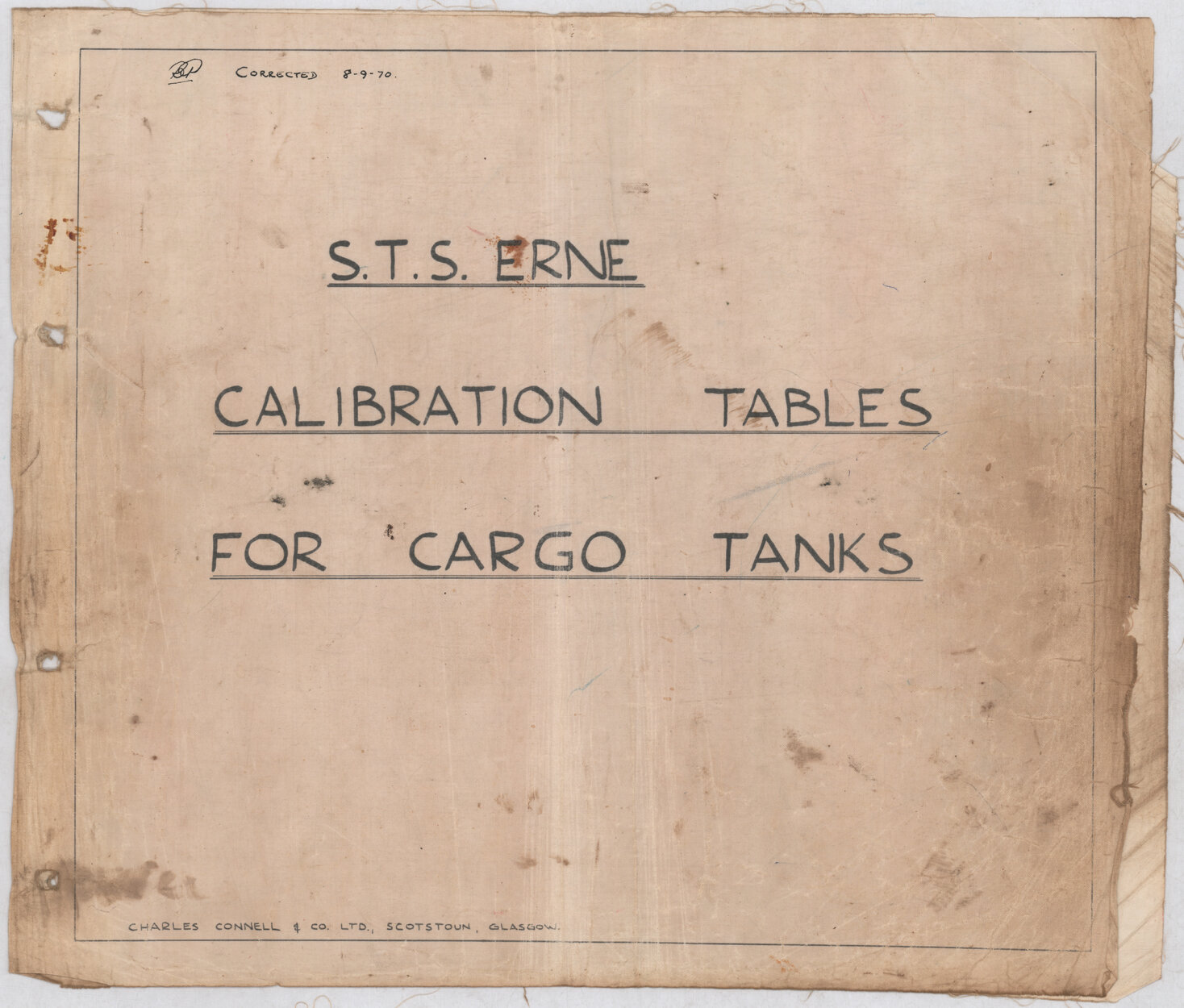 Erne STS, calibration tables for cargo tanks