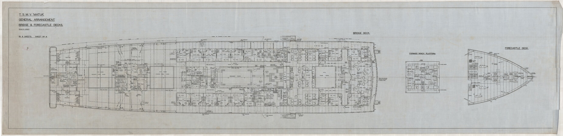 TSMV Matua, general arrangement, bridge and forecastle decks