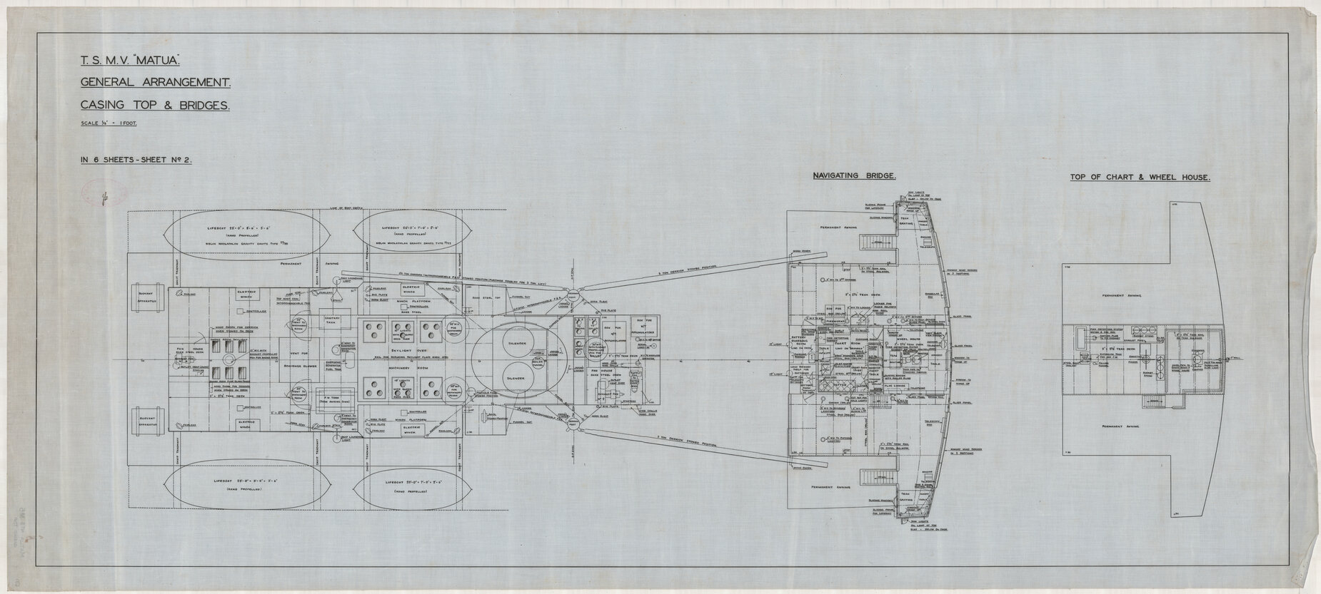 TSMV Matua, general arrangements, casing top and bridges