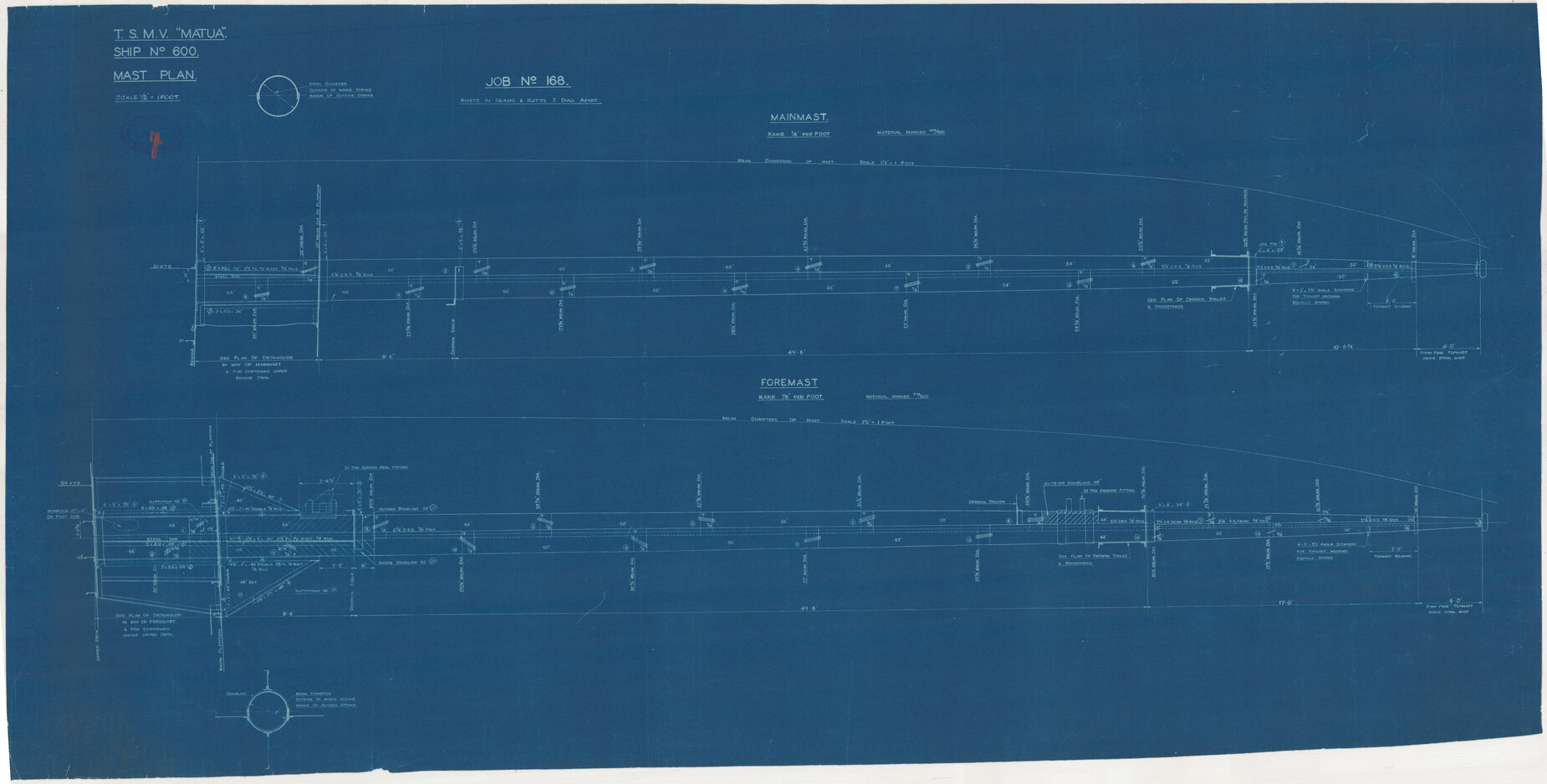 TSMV Matua, mast plan
