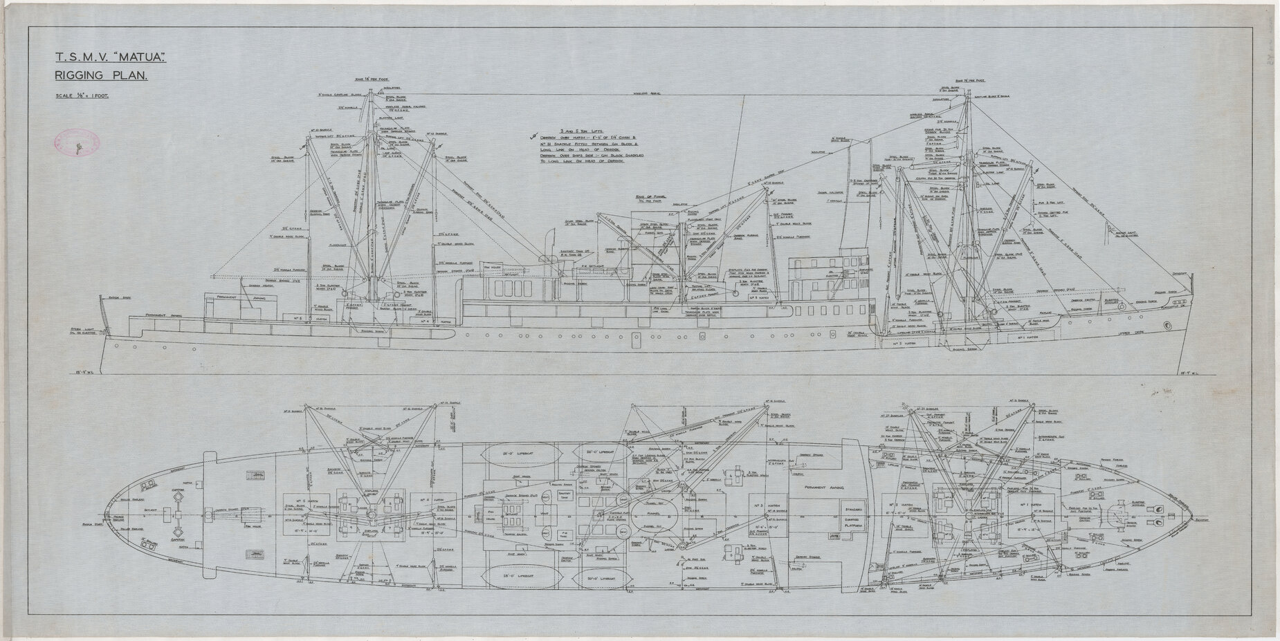 TSMV Matua, rigging plan