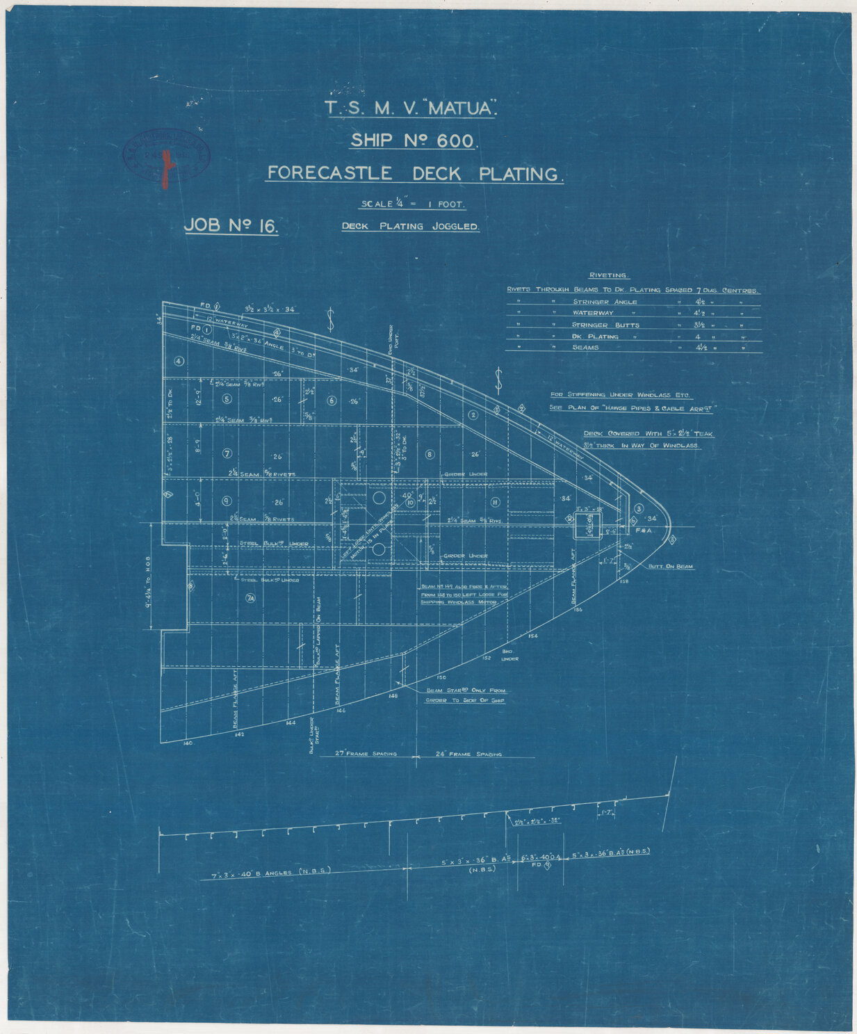 TSMV Matua, forecastle deck plating