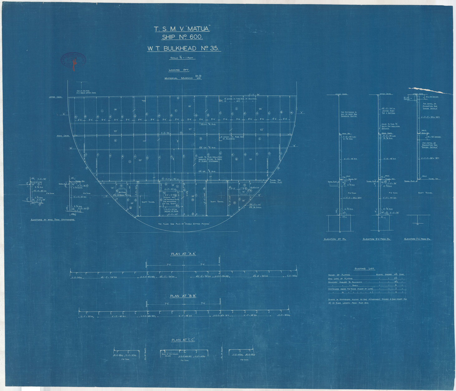 TSMV Matua, W. T. bulkhead no. 35