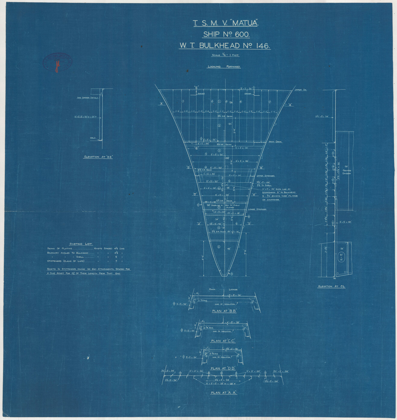 TSMV Matua, W. T. Bulkhead no. 146