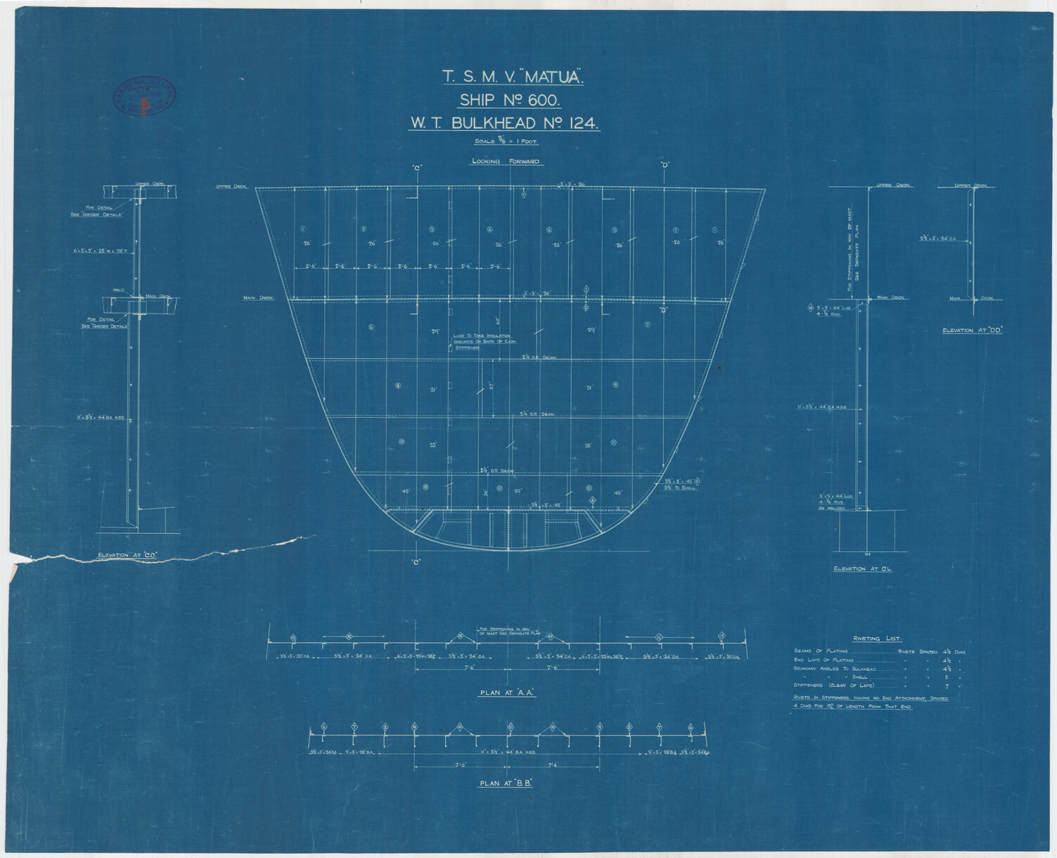 TSMV Matua, W. T. bulkhead no. 124