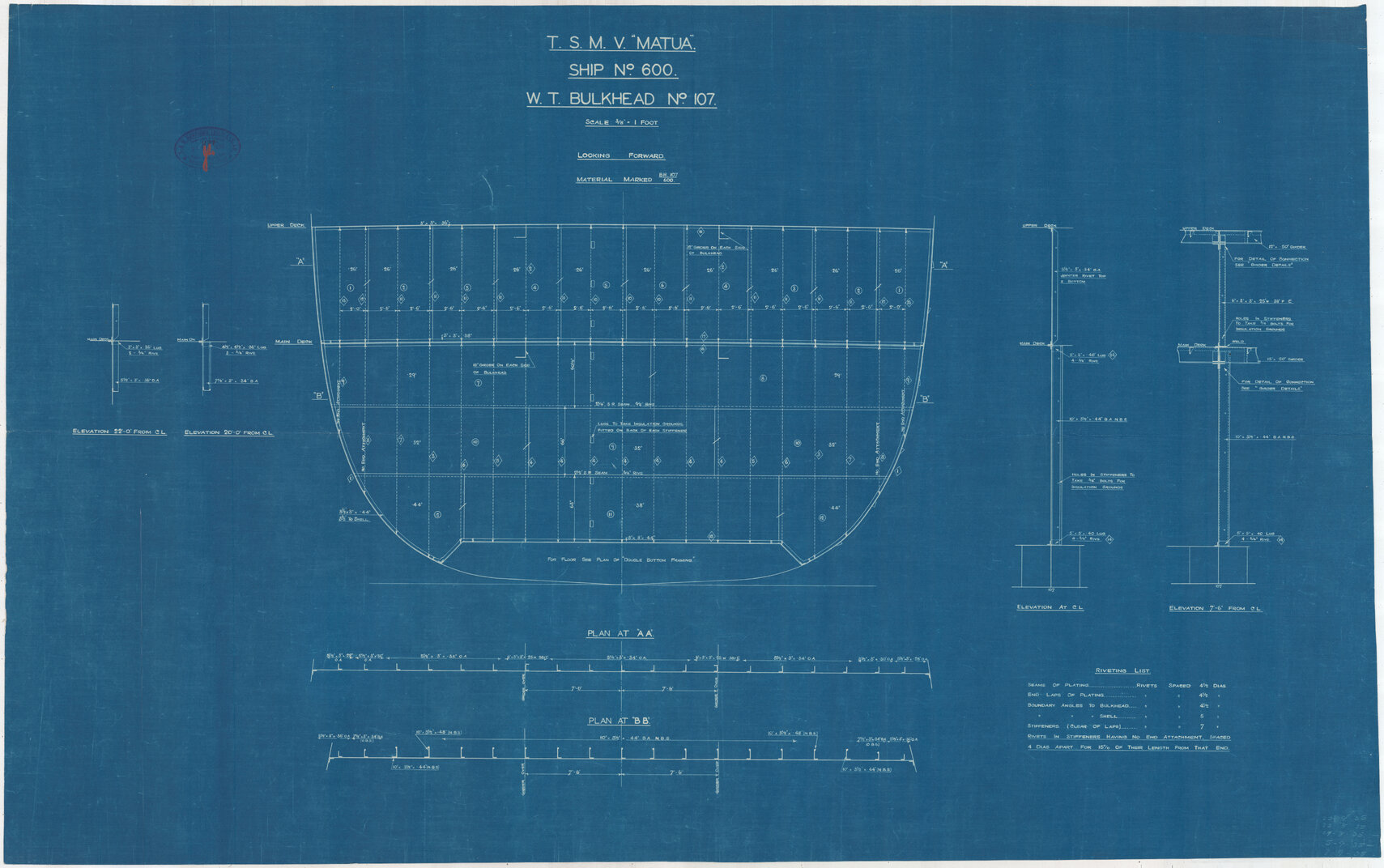 TSMV Matua, W. T. bulkhead no. 107