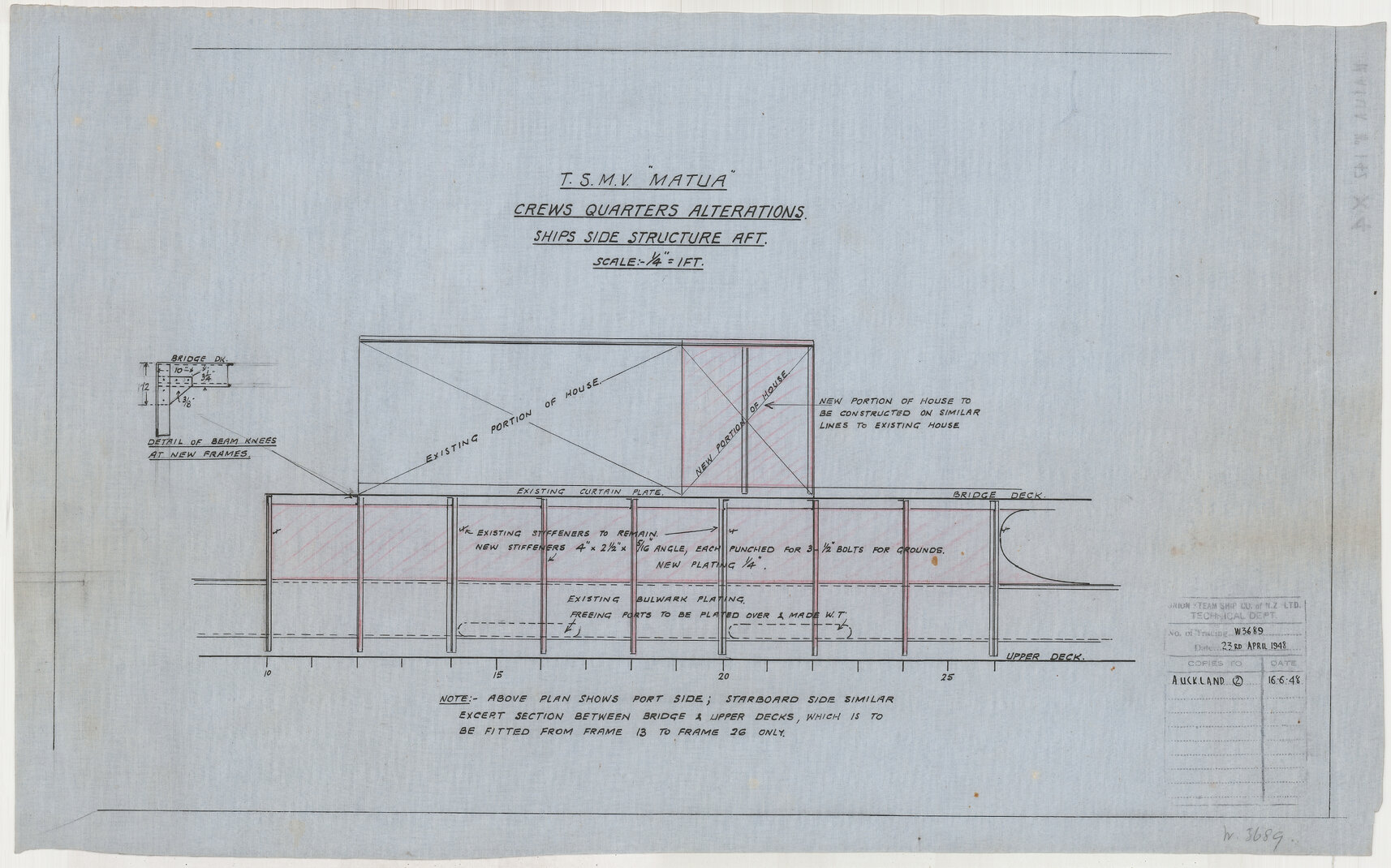 TSMV Matua, crews quarters alterations