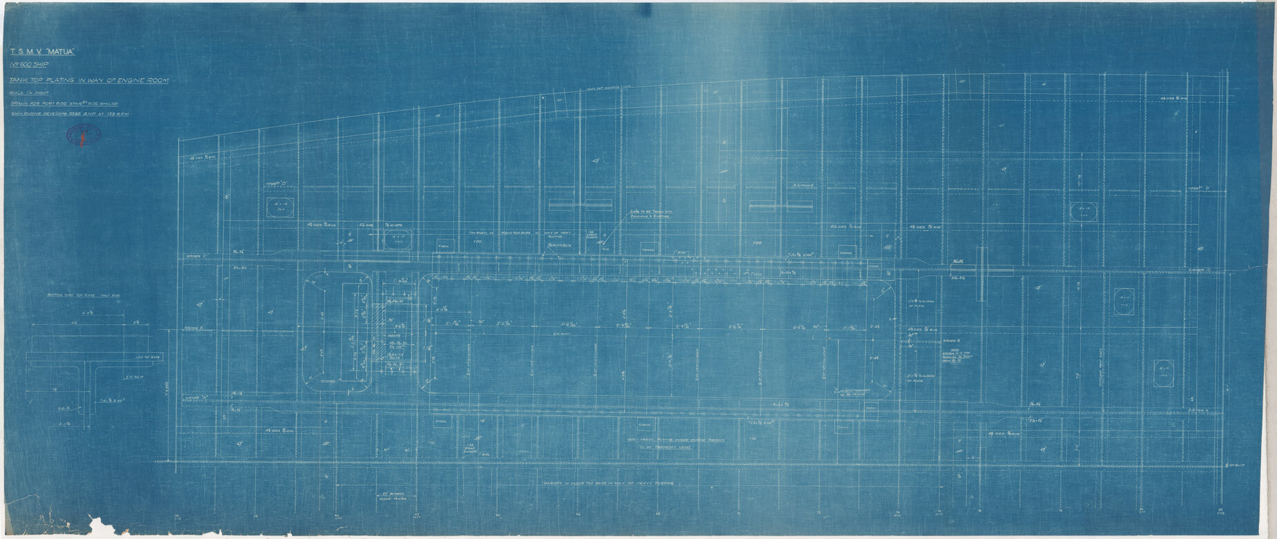 TSMV Matua, tank top plating in way of engine room