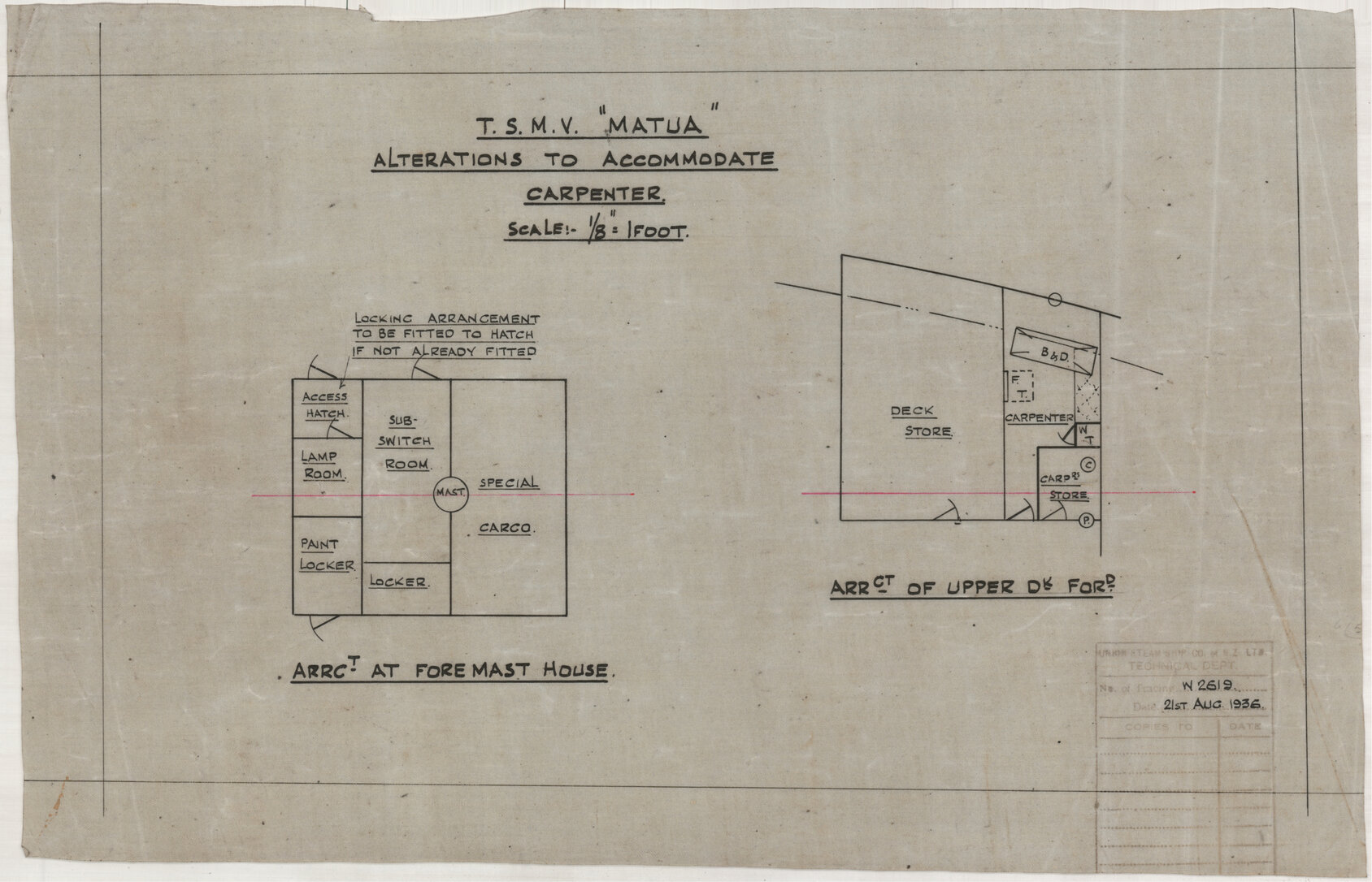 TSMV Matua, alterations to accommodate carpenter