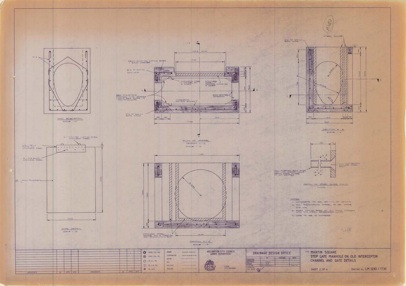 Martin Square - Stop gate manhole on old interceptor channel and gate details
