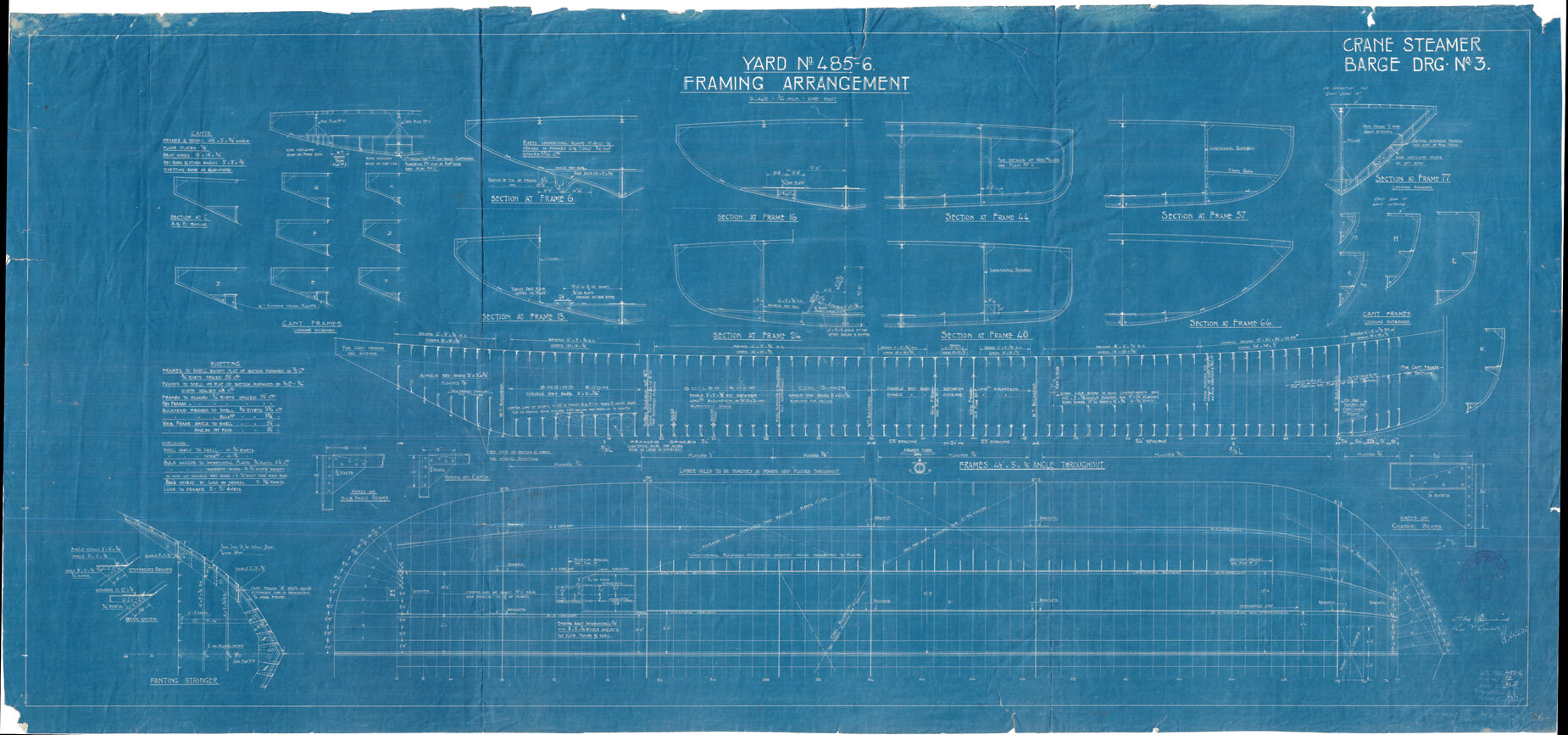 [Hikitea], Yard No 485-6, Framing Arrangement, Crane Steamer Barge Drg 3
