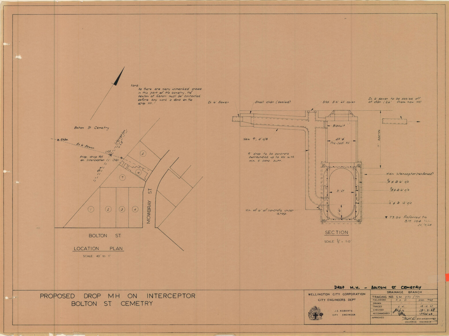 Proposed drop manhole on interceptor - Bolton Street Cemetery