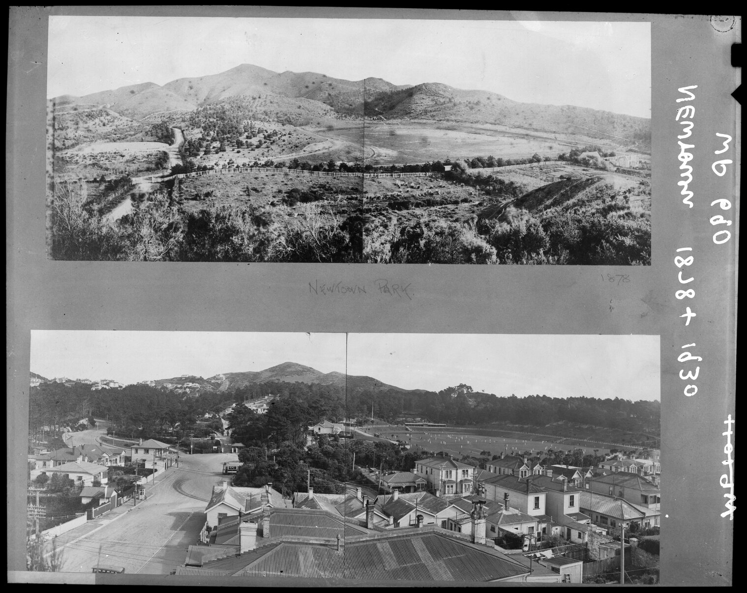 Elevated view of Newtown Park, 1878 and 1930