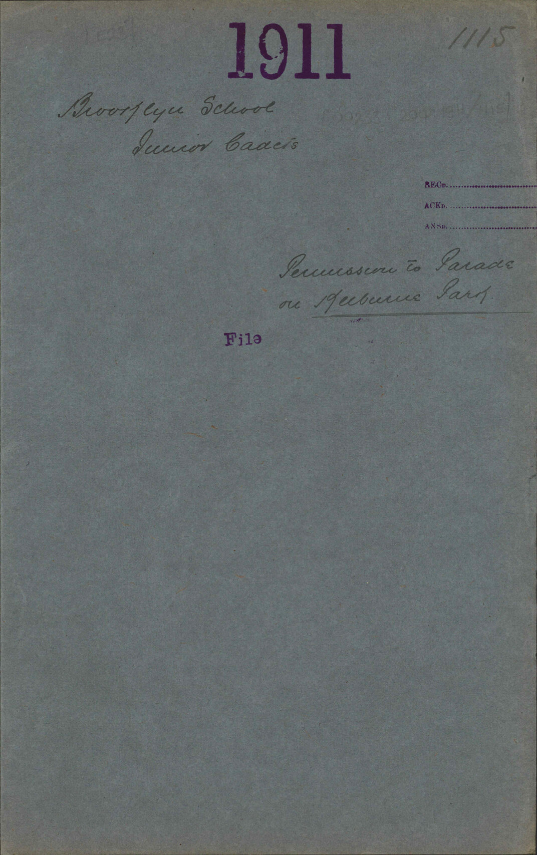 Permission to parade on Kelburne Park - Brooklyn School Junior Cadets
