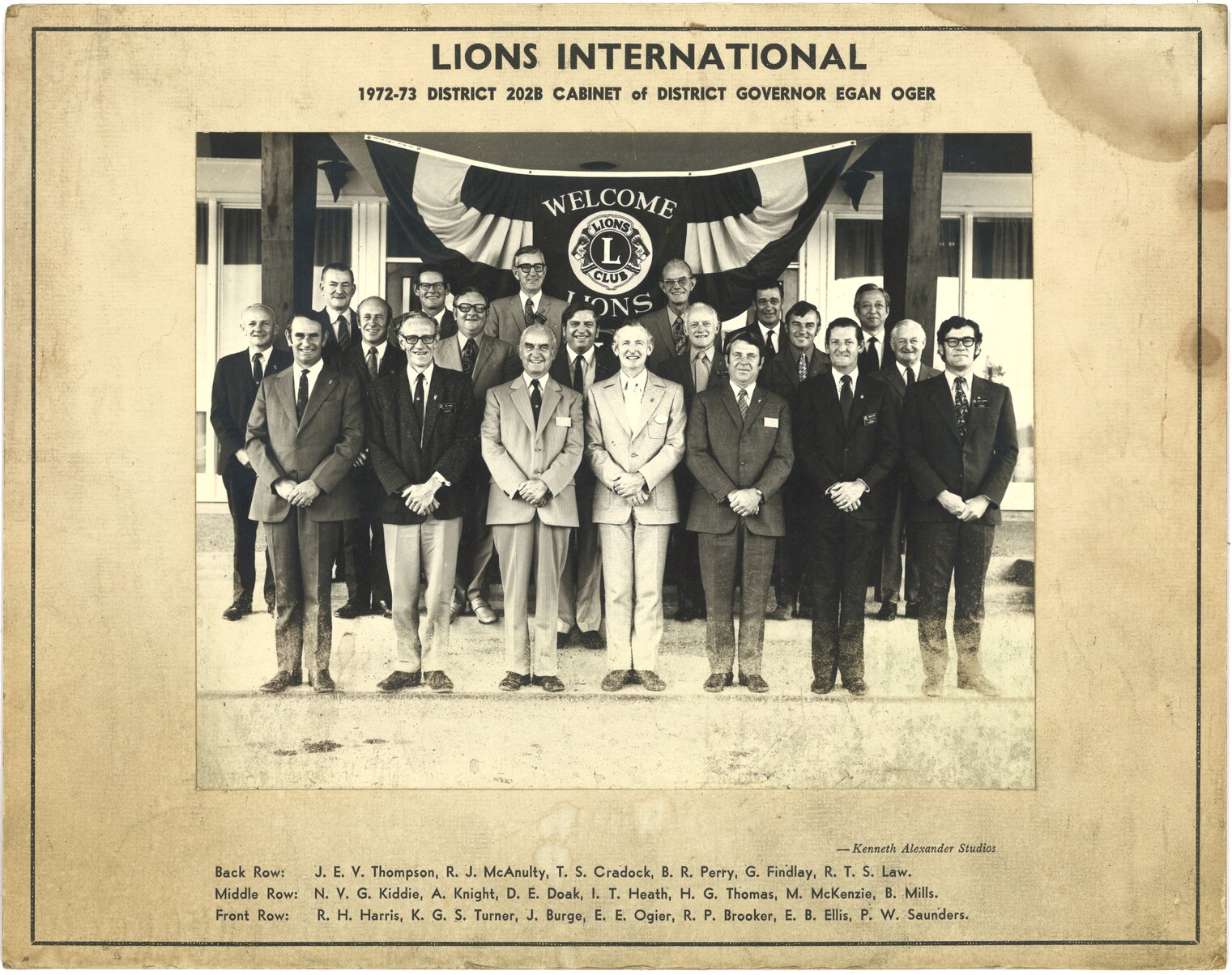 Lions International, 1972-73 District 202B Cabinet of District Governor Egan Oger