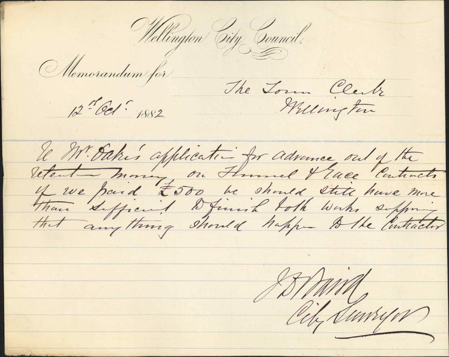 Advance to W Oakes, cut of contract monies - City Surveyor