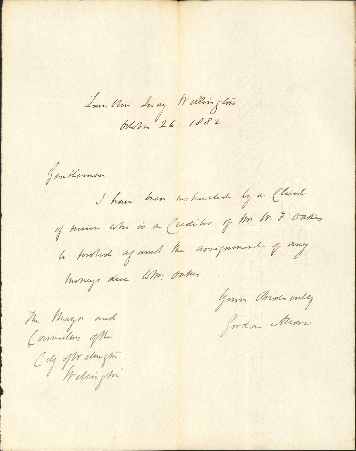 Protesting against arrangement W J Oakes to R Cleland - Gordon Allan