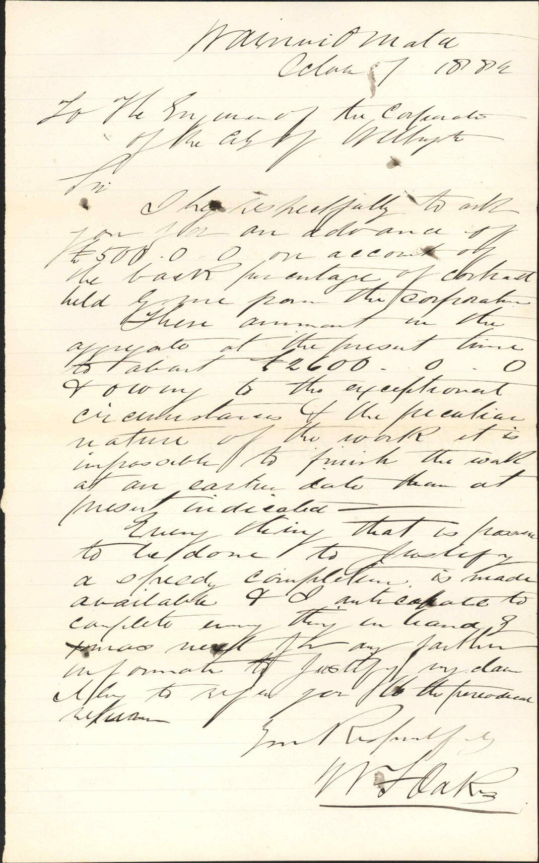 Asking for advance in contract - W G Oakes