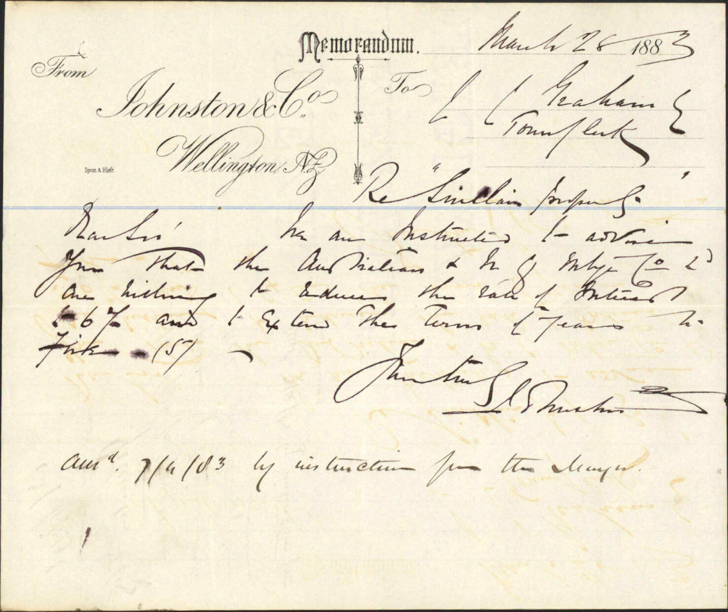 Offer for purchase portion of Wainui water race, sanction of terms - Johnston and Co