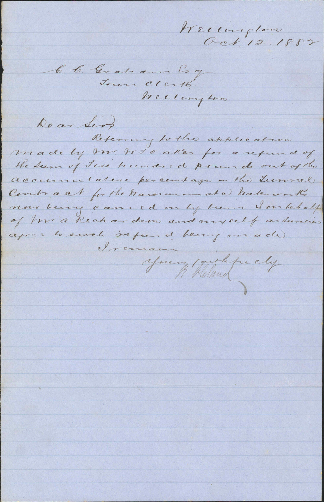 Advance to W Oakes of &pound;500 - R Cleland