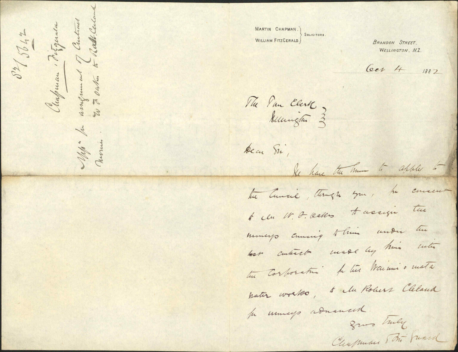 Application for arrangement of contract monies, W J Oakes and R Cleland - Chapman and Fitzgerald