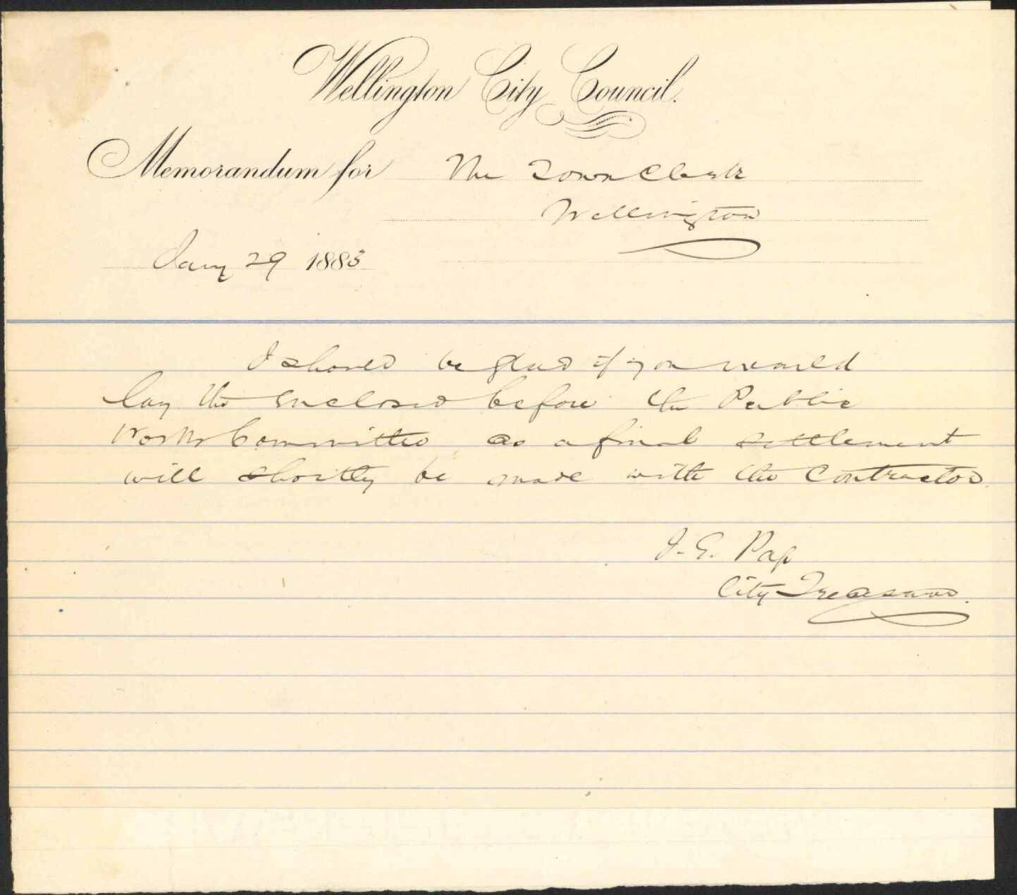 Oakes contract for water race, Wainui - City Treasurer