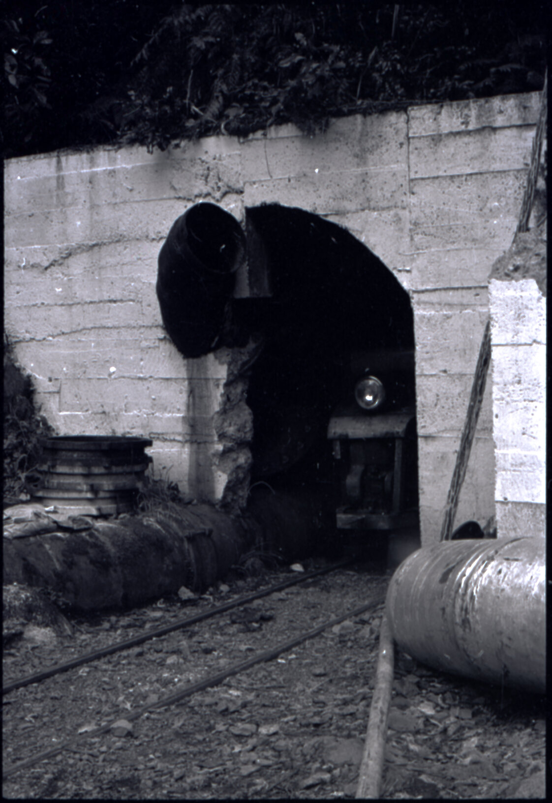 Orongorongo and Wainuiomata water catchment area, tunnel entrance with pipes