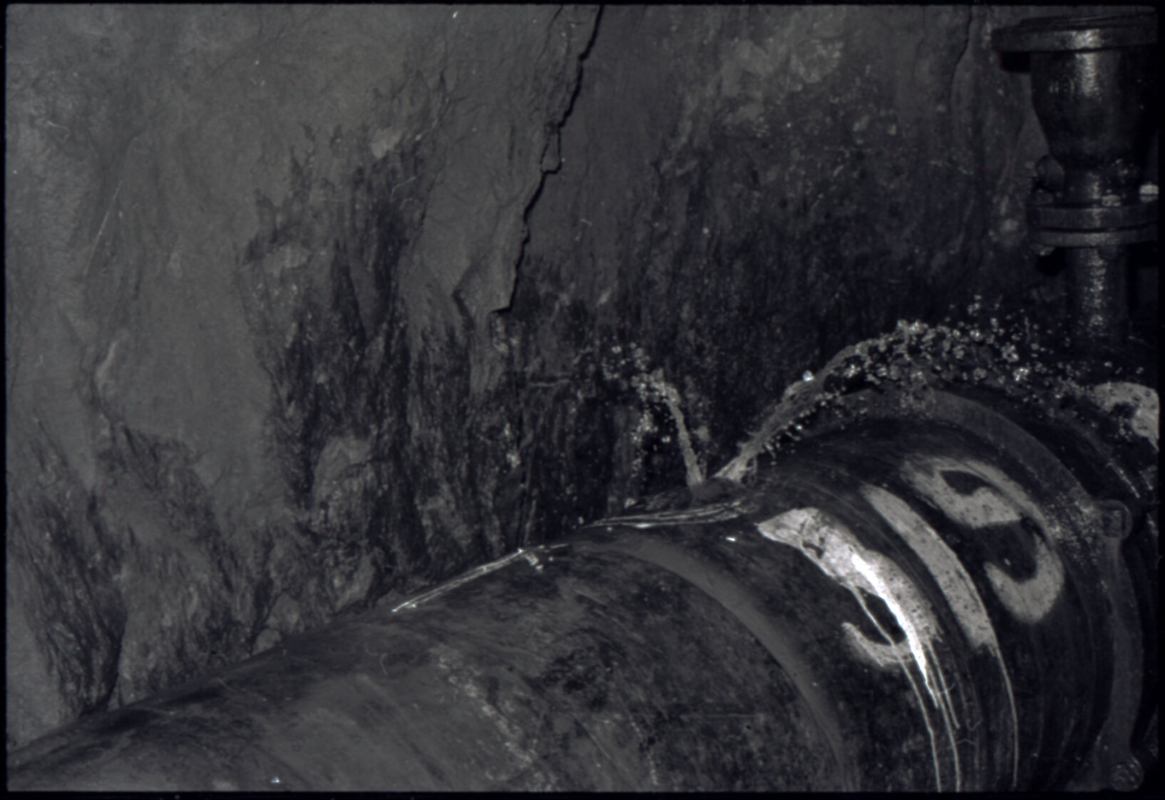 Orongorongo and Wainuiomata water catchment area, close up of pipe with a leak