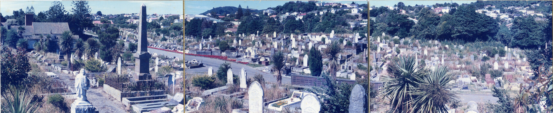 Karori Cemetery, Panorama, A-LP1 with M-SP1 in foreground, 17 January 1989