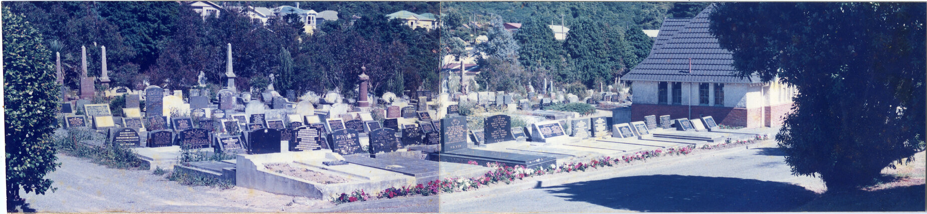 Karori Cemetery, Panorama, Jewish area and mess room, 17 January 1989
