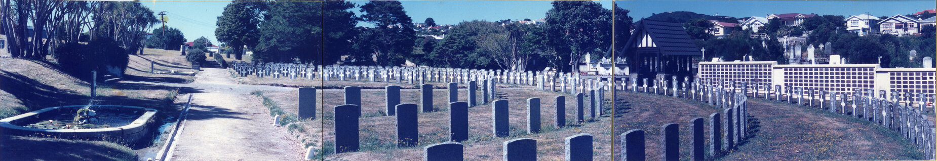 Karori Cemetery, Panorama, Servicemans 1 through archway, 25 January 1989