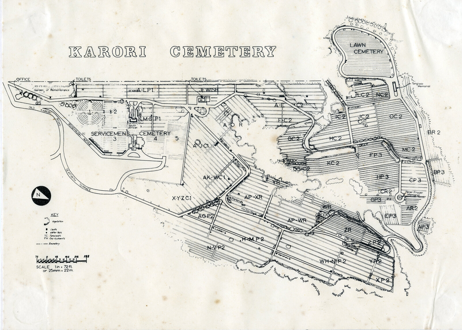 Karori Cemetery, Map of Karori Cemetery - showing numbered sections