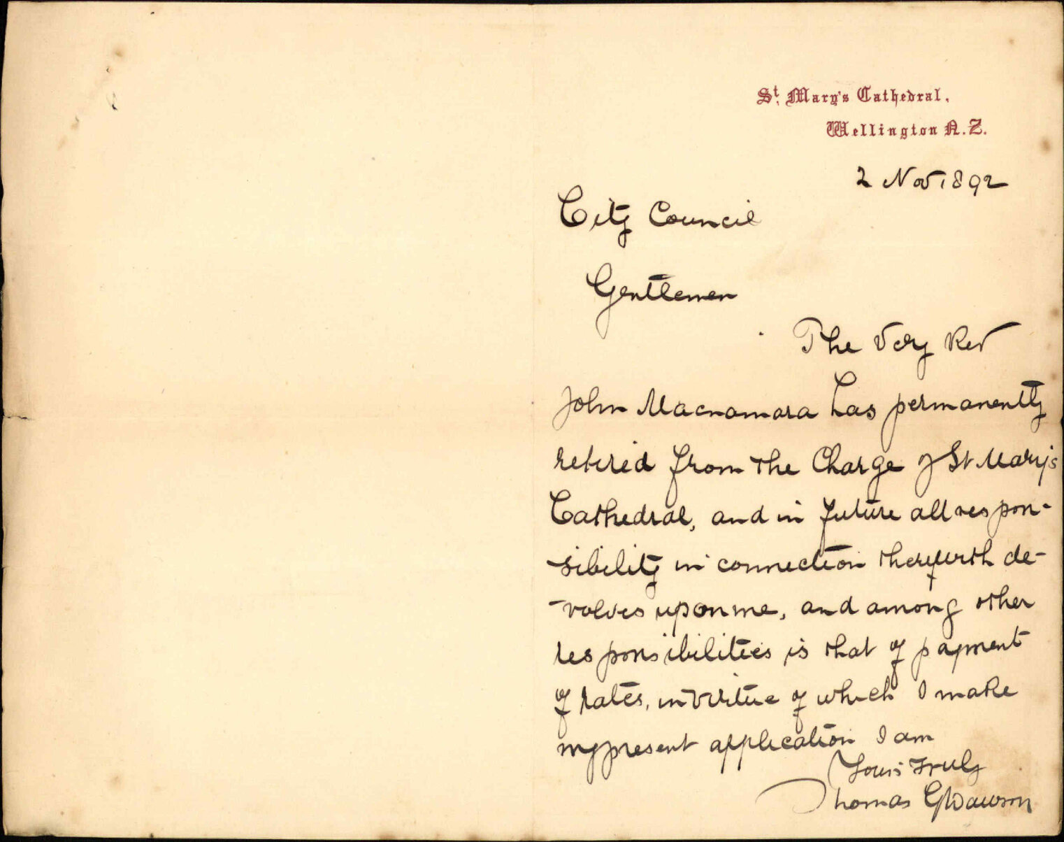 Asking to be placed on the Burgess Roll - Thomas G Dawson