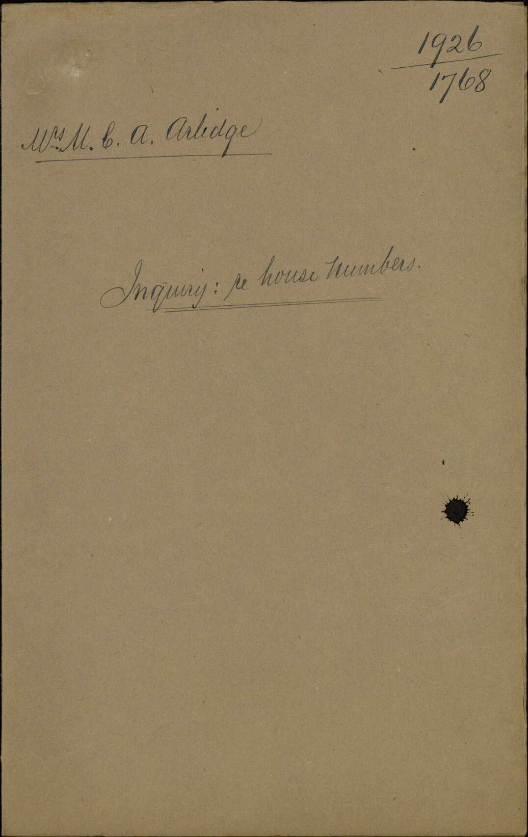 Inquiry regarding house numbers - M C A Arlidge