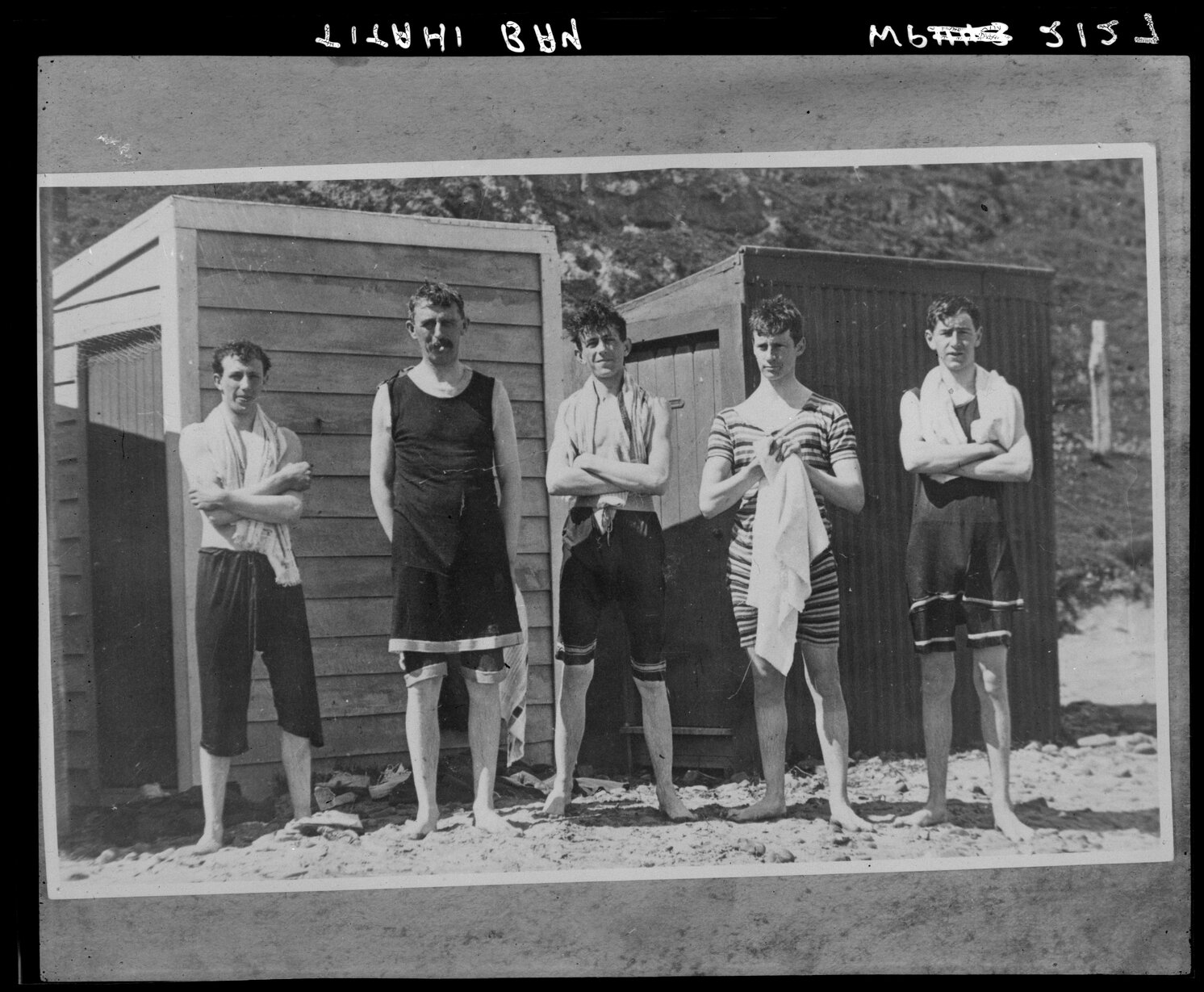 Men in bathing suits, Titahi Bay