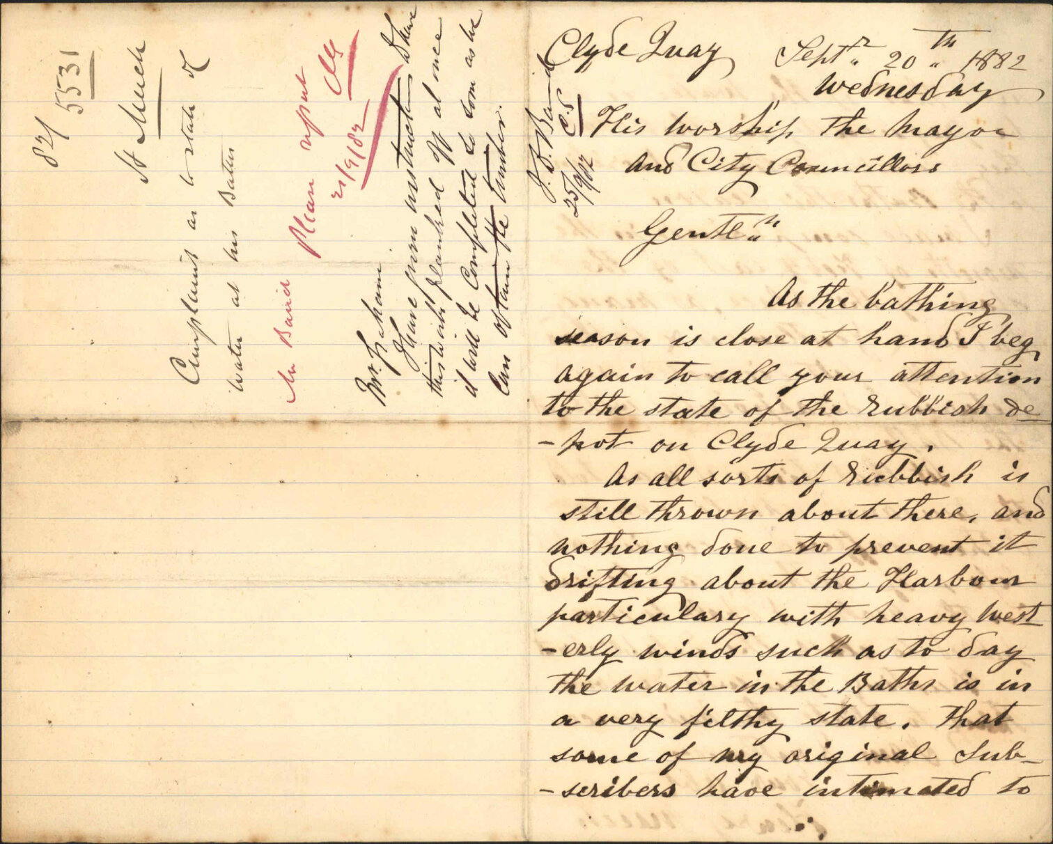 Complaint as to state of water at the baths - Henry Meech