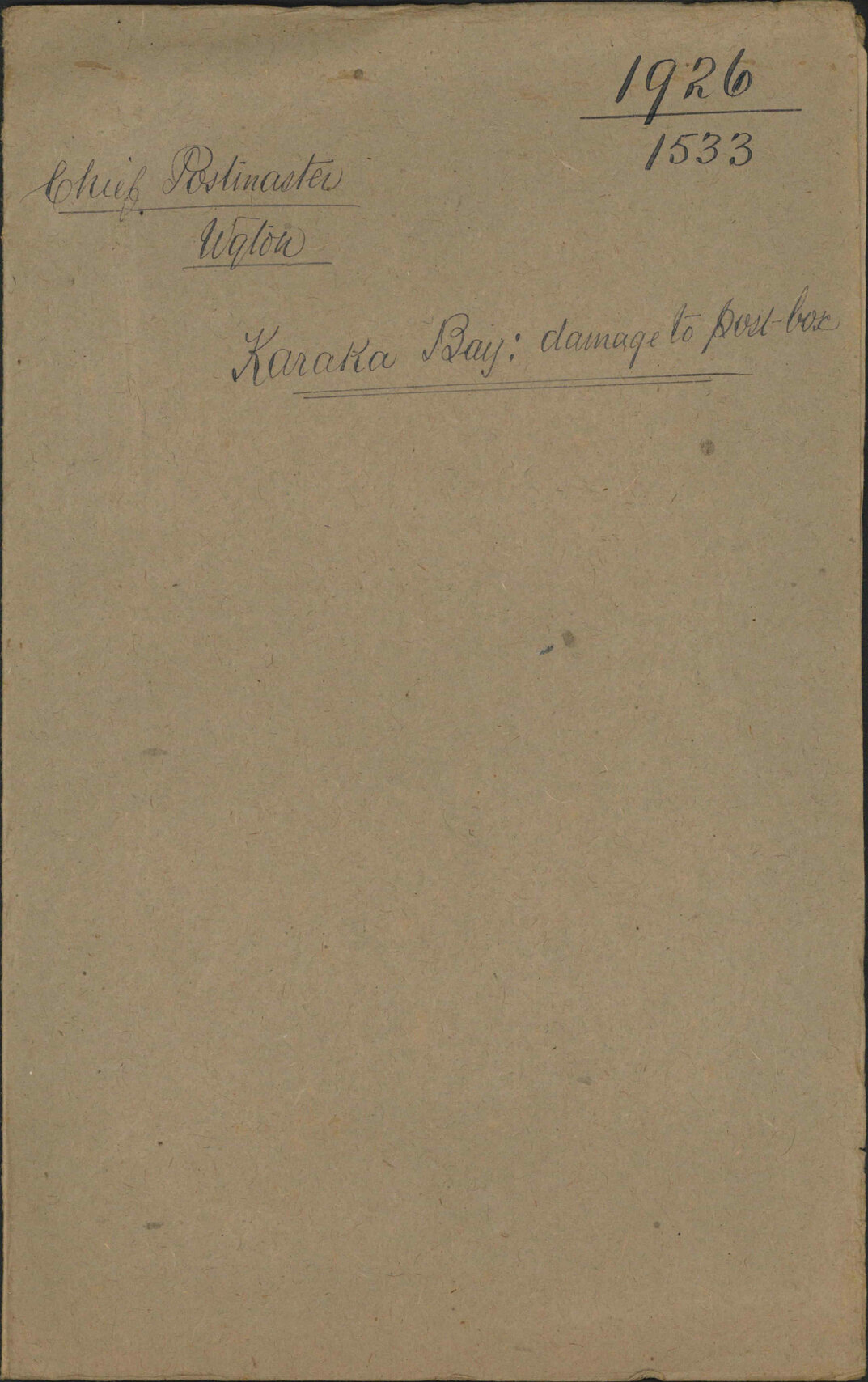 Karaka Bay, damage to post box - Chief Postmaster Wellington