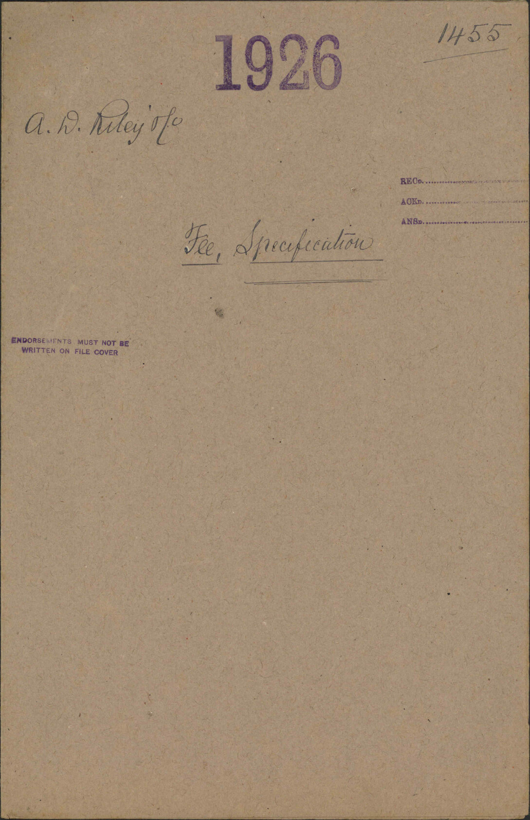 Fee, Specification - A D Riley and Company