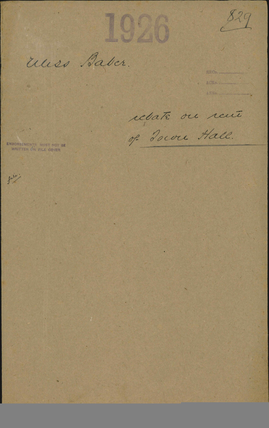 Rebate on rent of Town Hall - Miss Baber