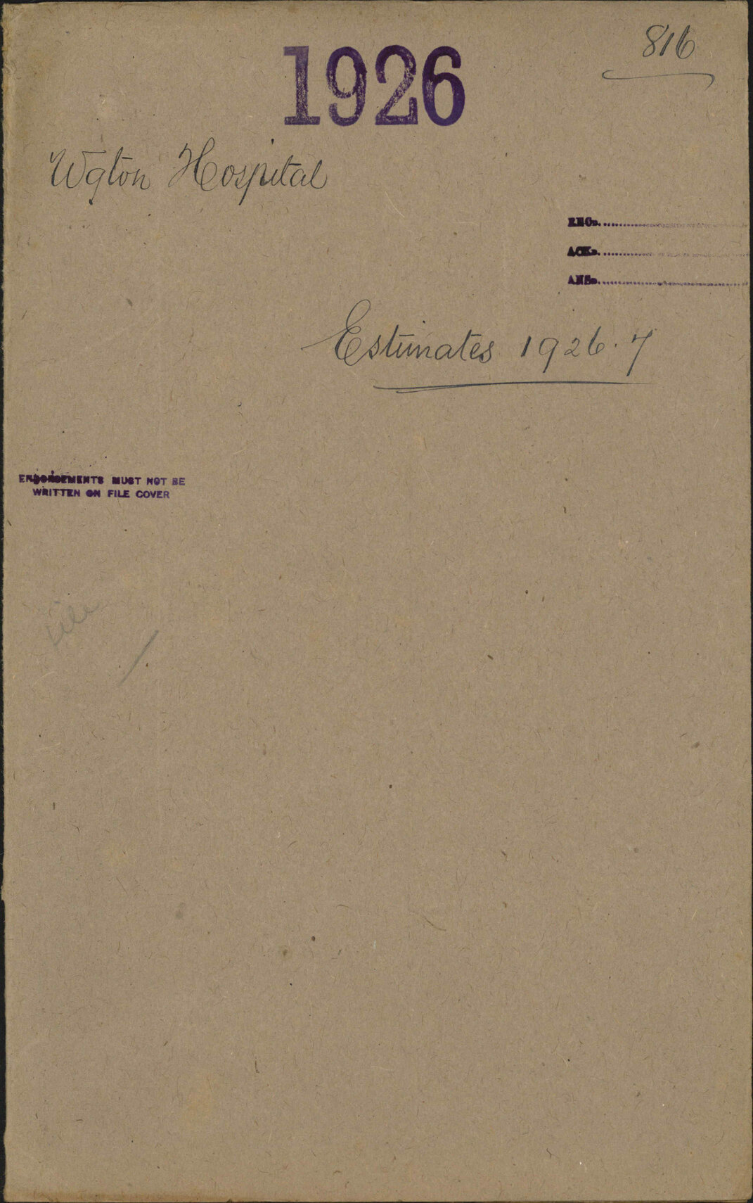 Estimates 1926-7 - Wellington Hospital