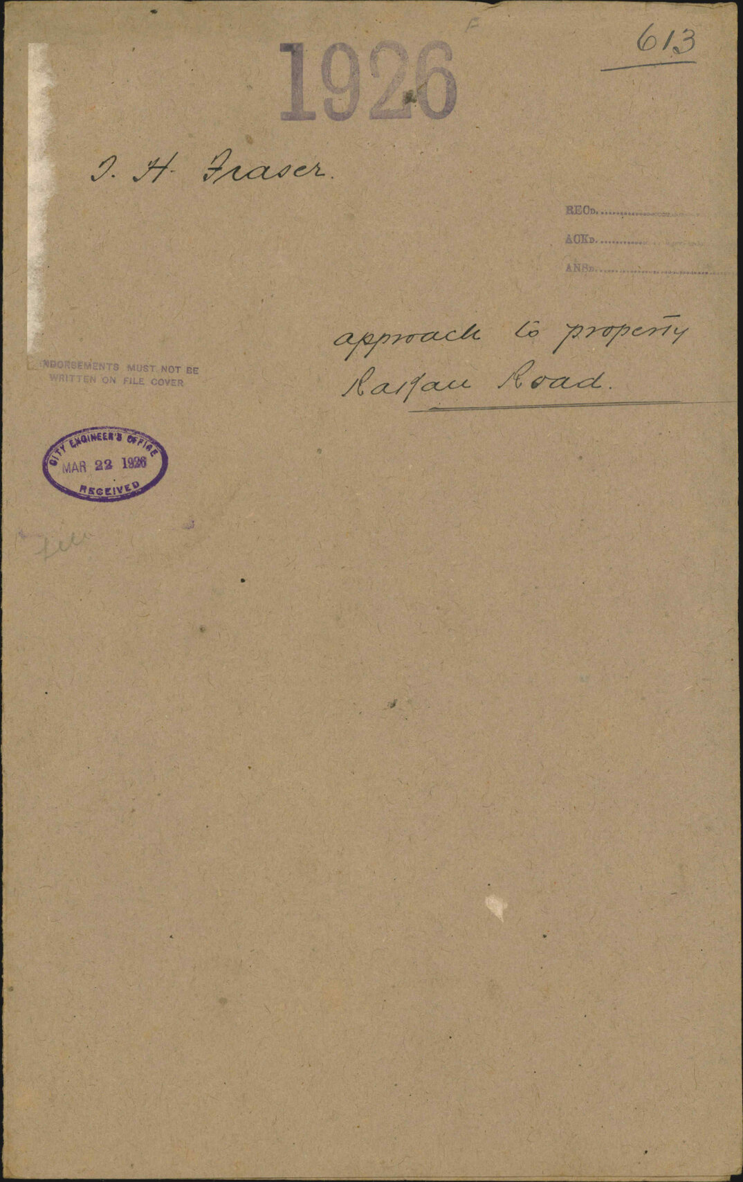 Approach to property, Rakau Road. - T H Fraser