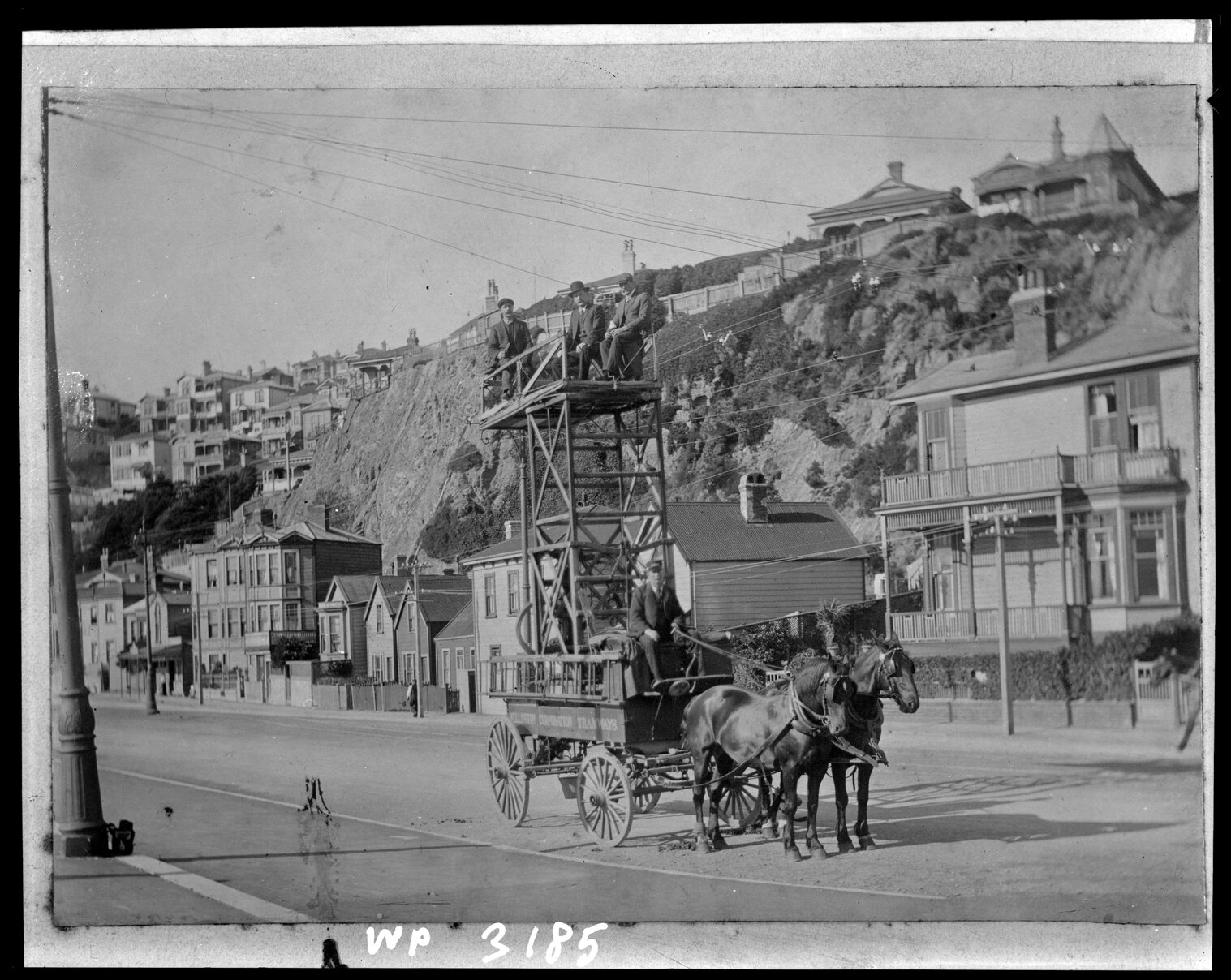 Wellington Corporation Tramways, overhead equipment and maintenance crew.